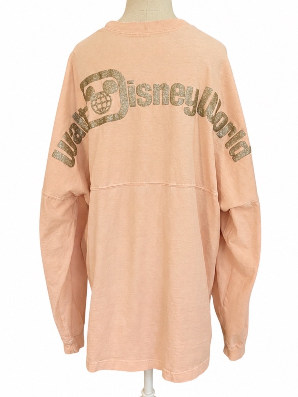 Disney Parks Walt Disney World Spirit Jersey Peach Glitter Logo XL Long Sleeve